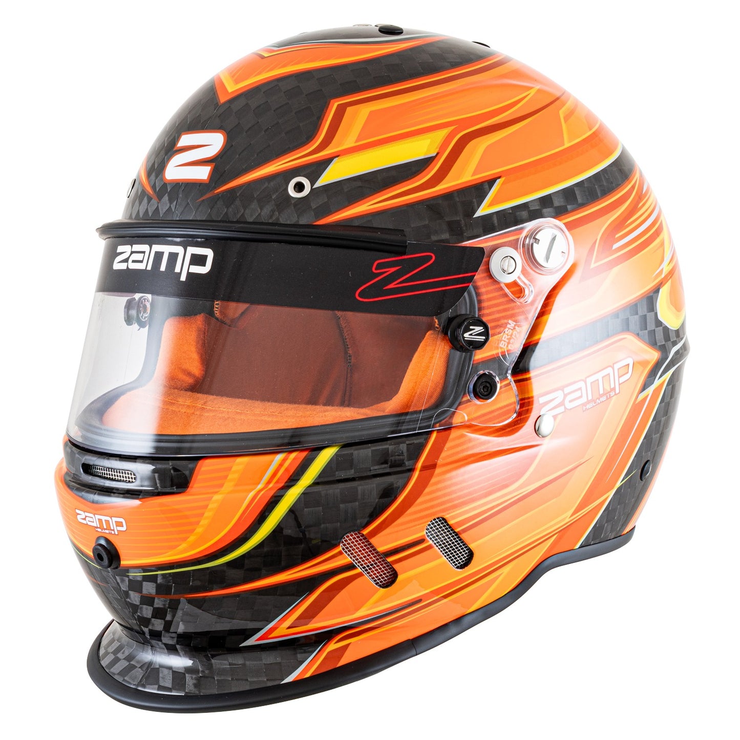 RZ-67D SNELL SA2025 Flo Org/Ylw 2X- Z-20 Anti-Fog Clear Shield Color Match Series 28 Interior