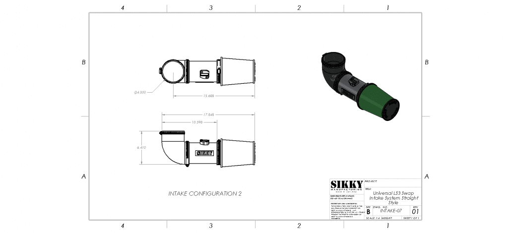 Sikky Universal LS3 Swap Intake System - Straight style with Card Style MAF flange