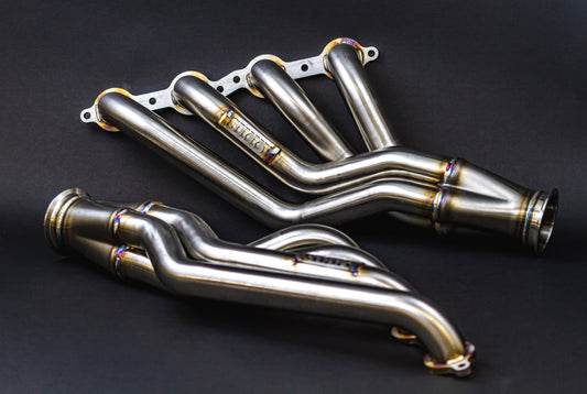 Z33/Z34/G35/G37  BMW E39 LS Swap Headers Stainless Steel Long Tube 1 7/8" Primaries with 3" Merge Collector and Complete V-band Clamp Assembly