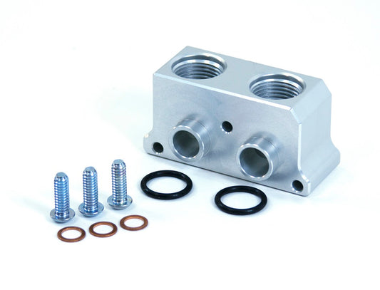 Oil Pan Adapter Block, Side Port, Includes -10AN Orb Fittings For Remote Oil Filter Lines